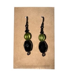 Handmade Black and Green Beaded Earrings